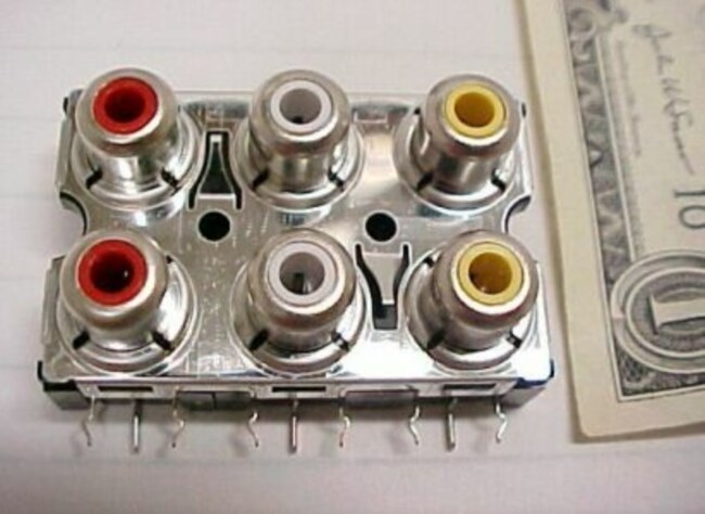 10 RCA Jacks, 6 Position 3 Channel PCB Mount Color Coded, Salvage Freight, New