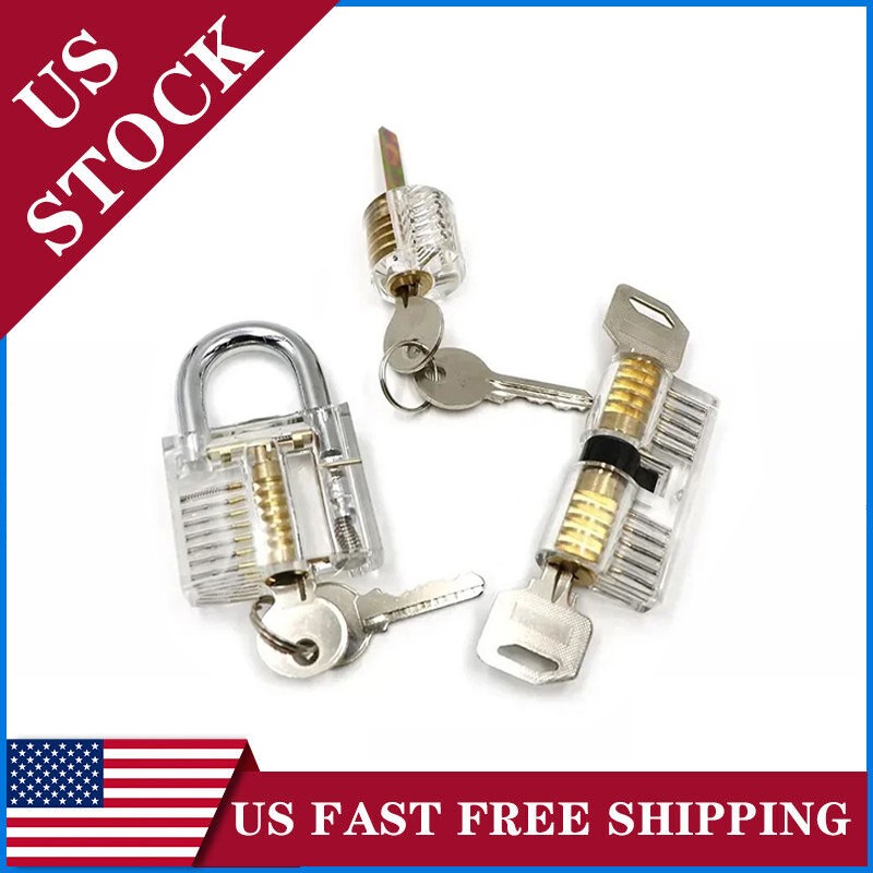 3PCS Acrylic CLEAR Practice Lock Transparent Cutaway Pin Tumbler Lock