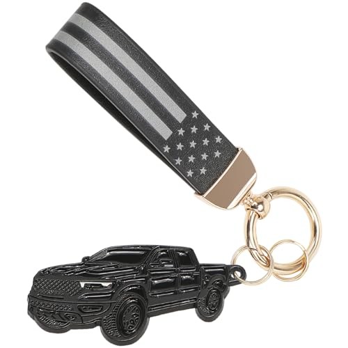 Keychain with American Leather Flag Metal Keychain For Ram 1500 2500 3500 Black