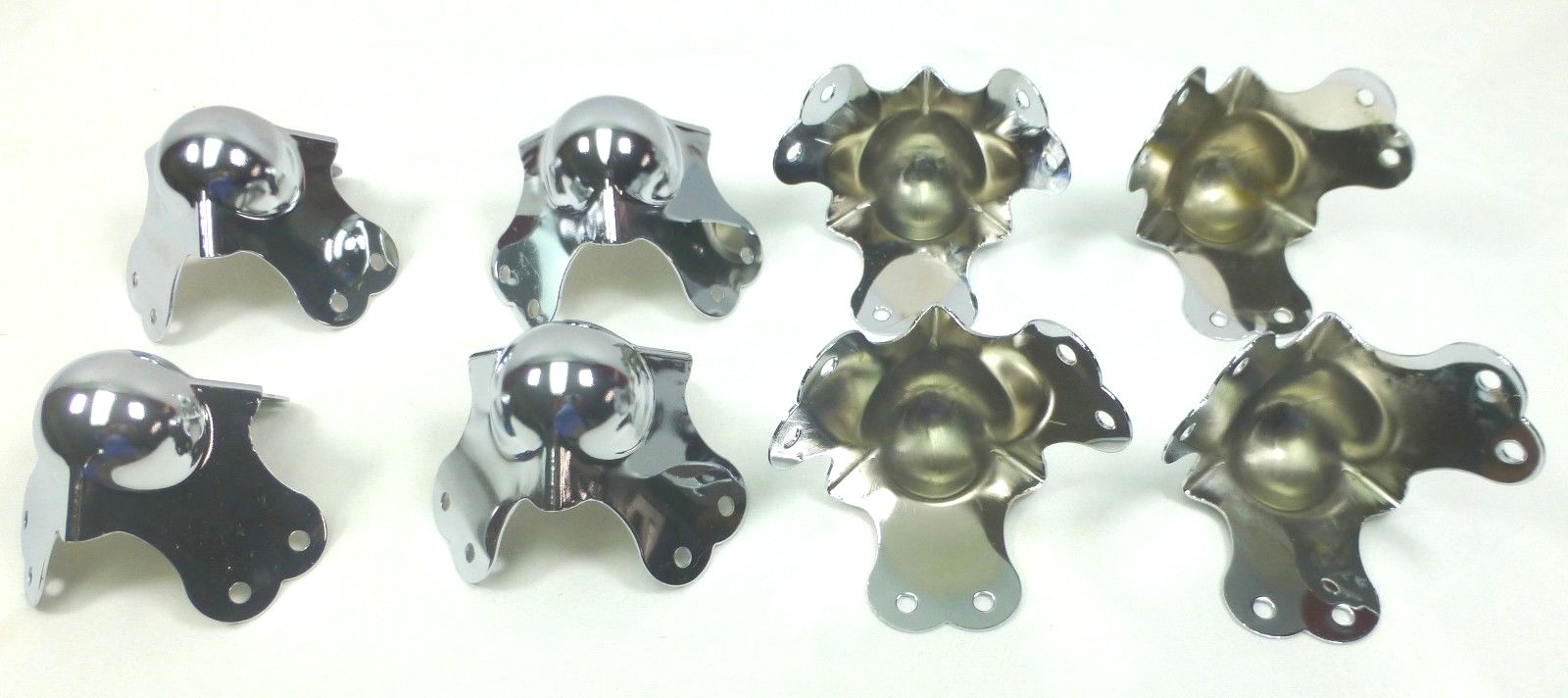 Eight (8) New Medium Long Leg Ball Corners - Chromed.