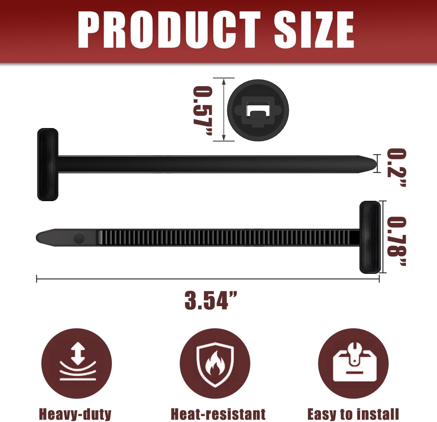 200PCS Nylon Cable Tie Buckle Zip Heavy Duty Self Locking Push Pin UV Resistant