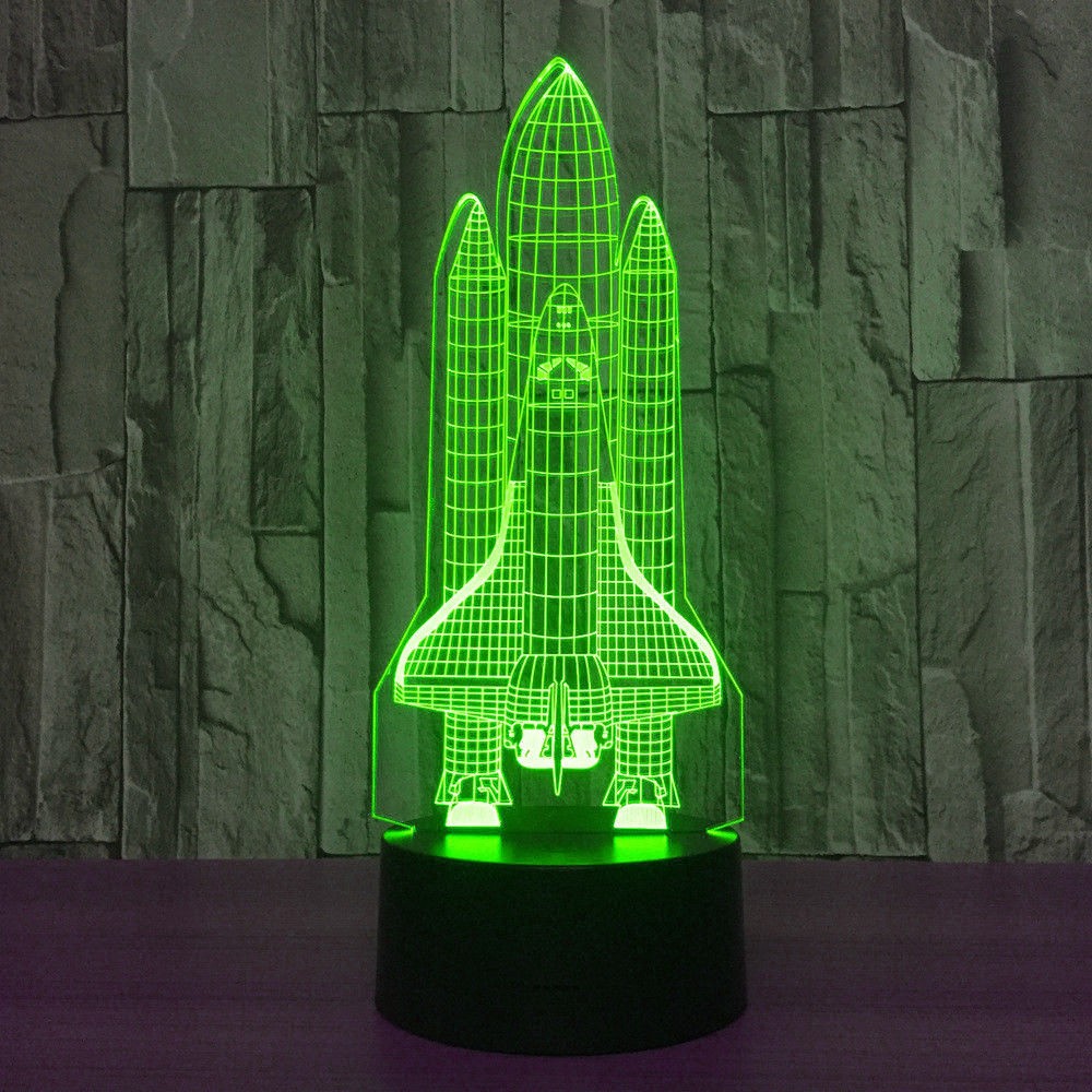 3D Space Rocket Night Light 7-Color Changing LED Table Lamp W/ Remote Control G
