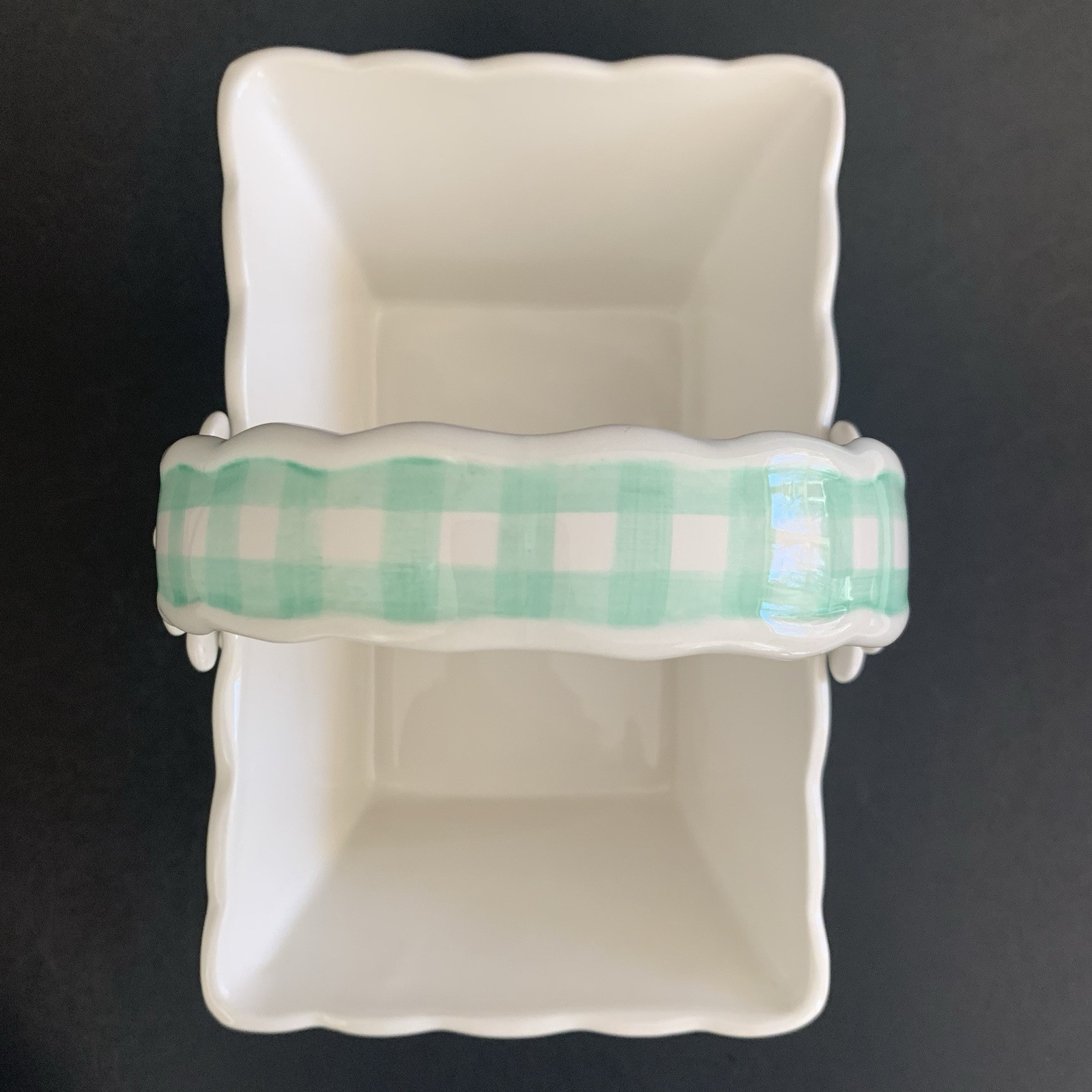 Gingham Green and White Daisy Flower Basket Ceramic