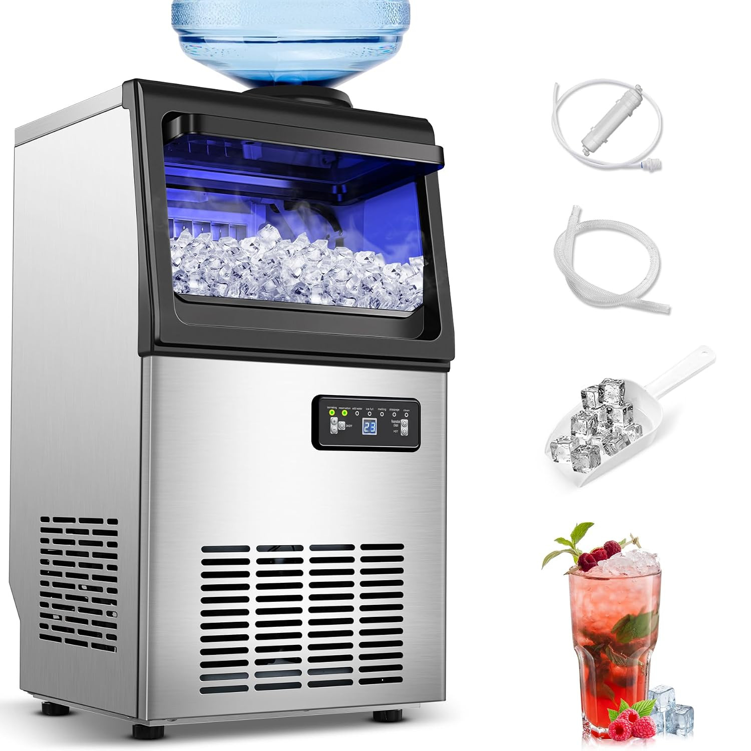 Commercial Ice Maker Machine 110LBS/24H, Undercounter or Freestanding Ice Machin
