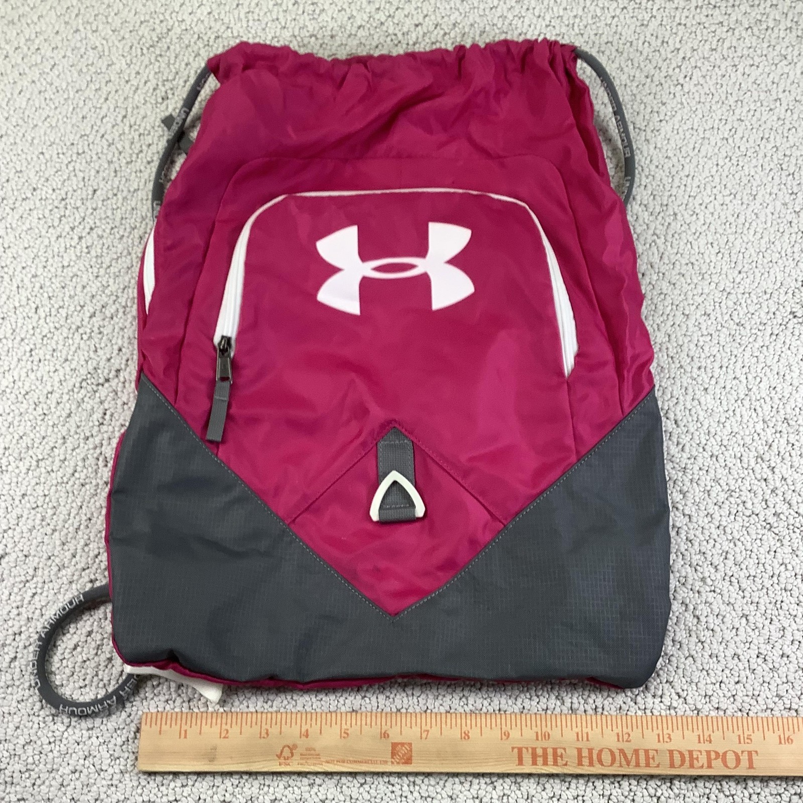 Under Armour Drawstring Backpack Sackpack Pink Gray Gym Bag UA Logo