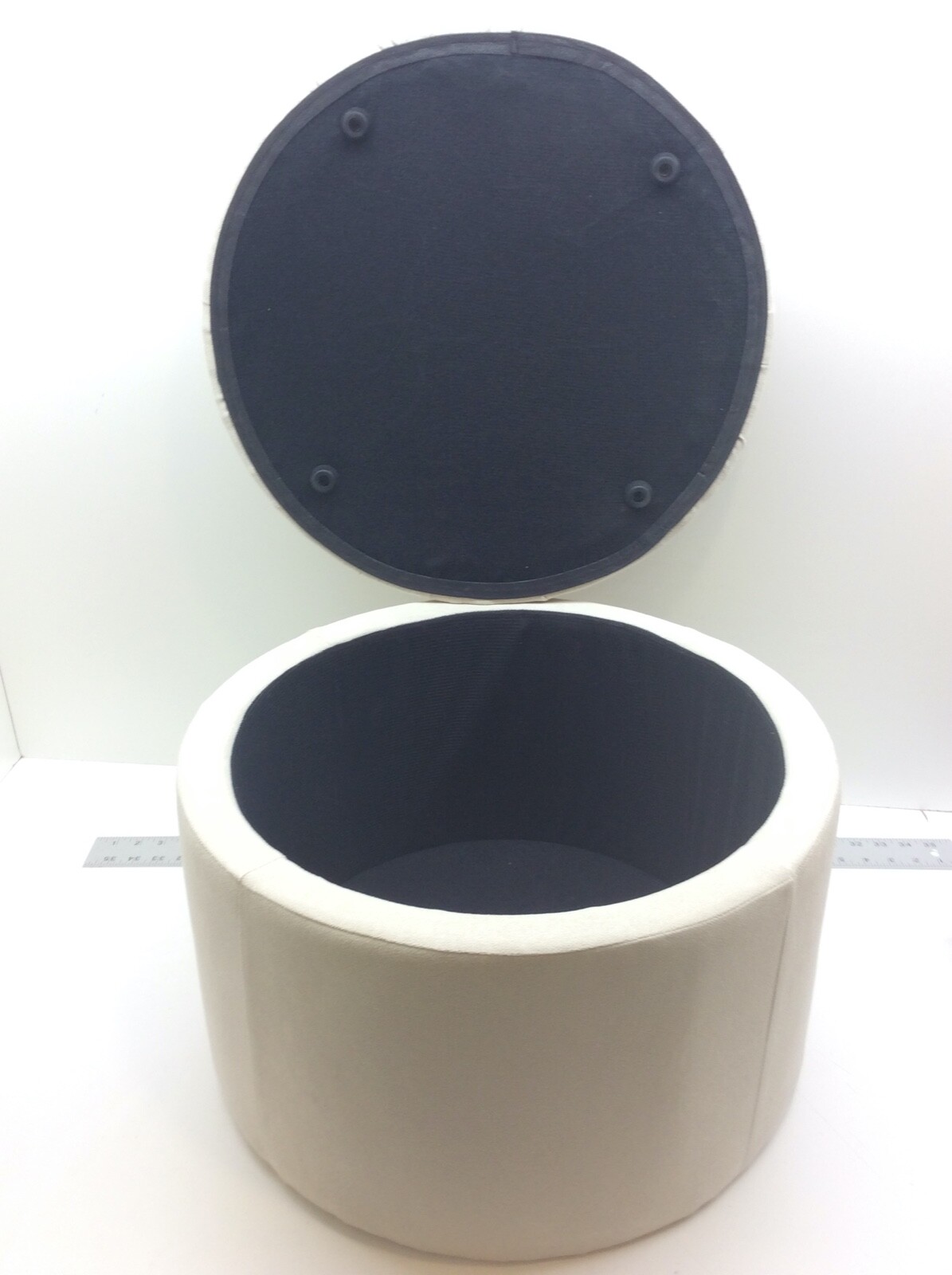 Adeco 19’’ Round Footstool with Removable Lid-Dust Beige Upholstered Ottomans