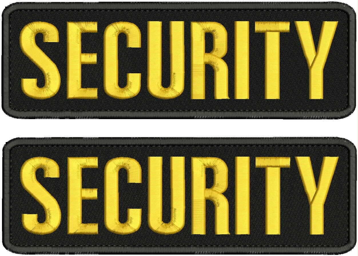 SECURITY embroidery patches 2 3X9 hook on back GOLD ON BLACK