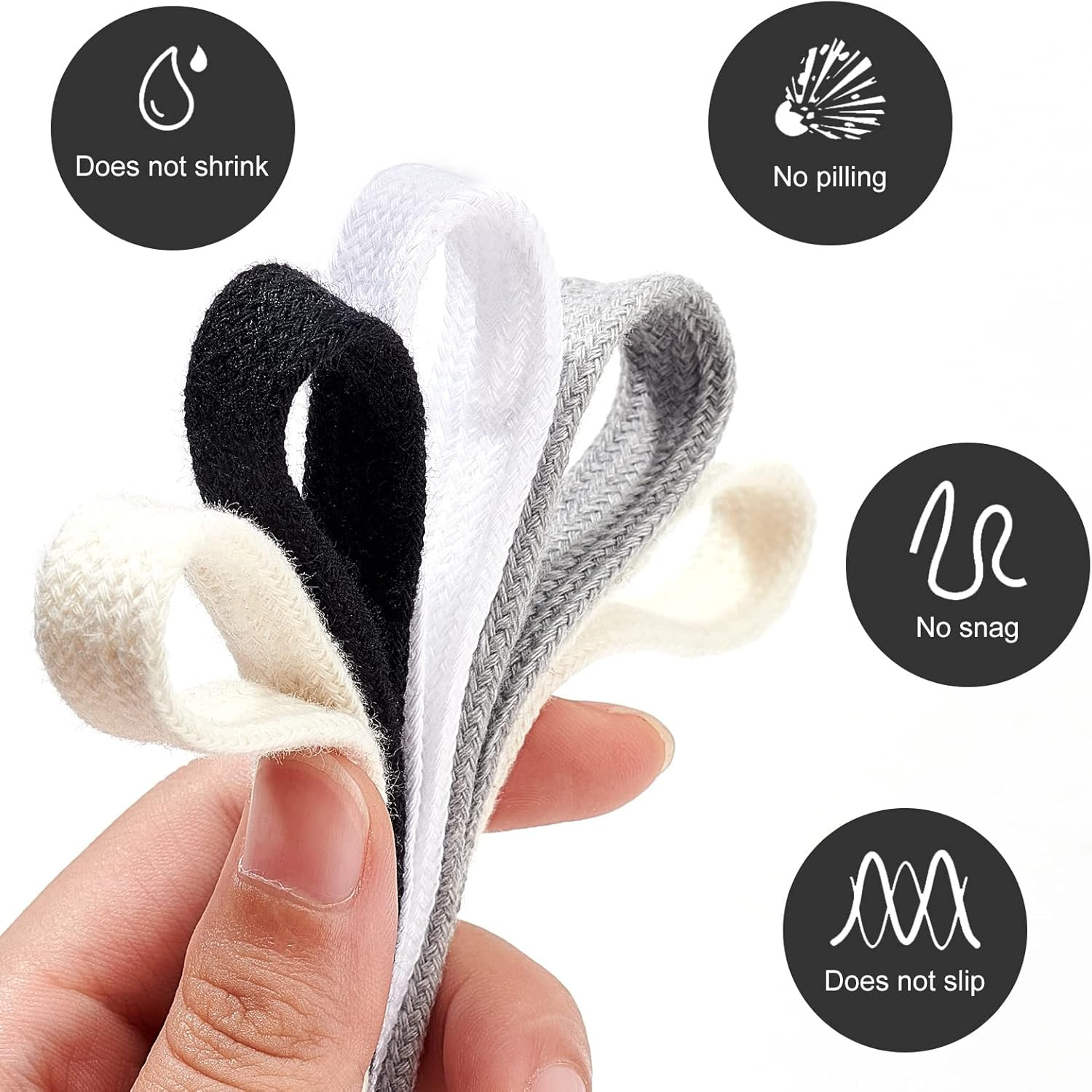 BENECREAT 27 Yards White Flat Drawstring Cord, Soft Drawstring Cotton Draw Cord,