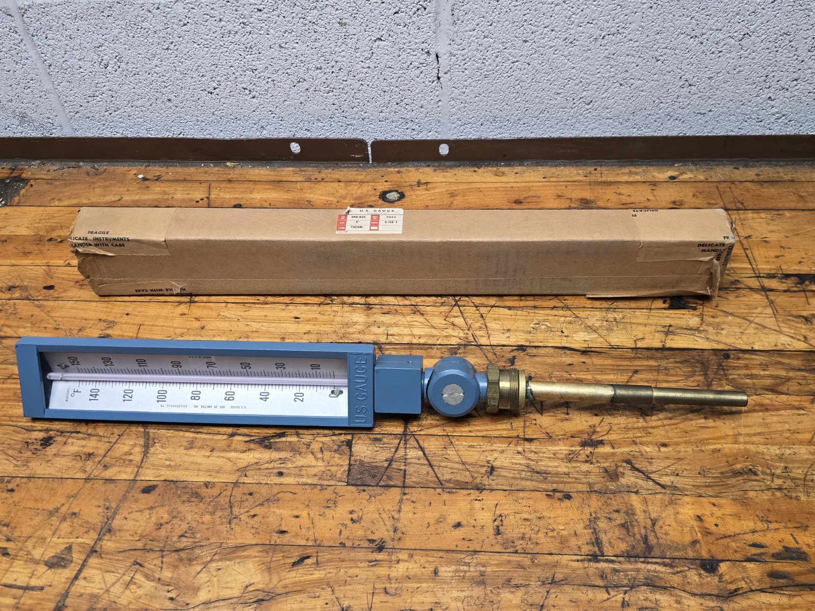 Lot 2 Vintage Industrial U.S. Gauge 9" Long Thermometer 0-150° Aluminum Brass