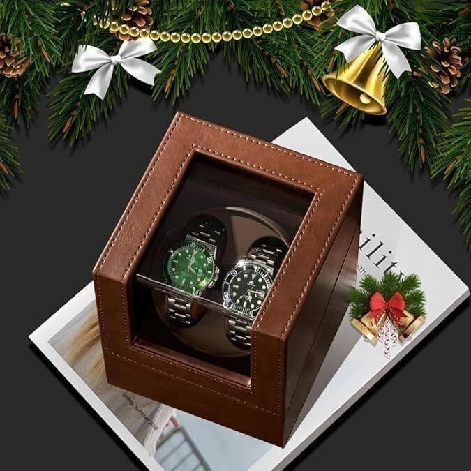 Automatic Rotation Double Watch Winder Box Leather Storage Display Case Gift