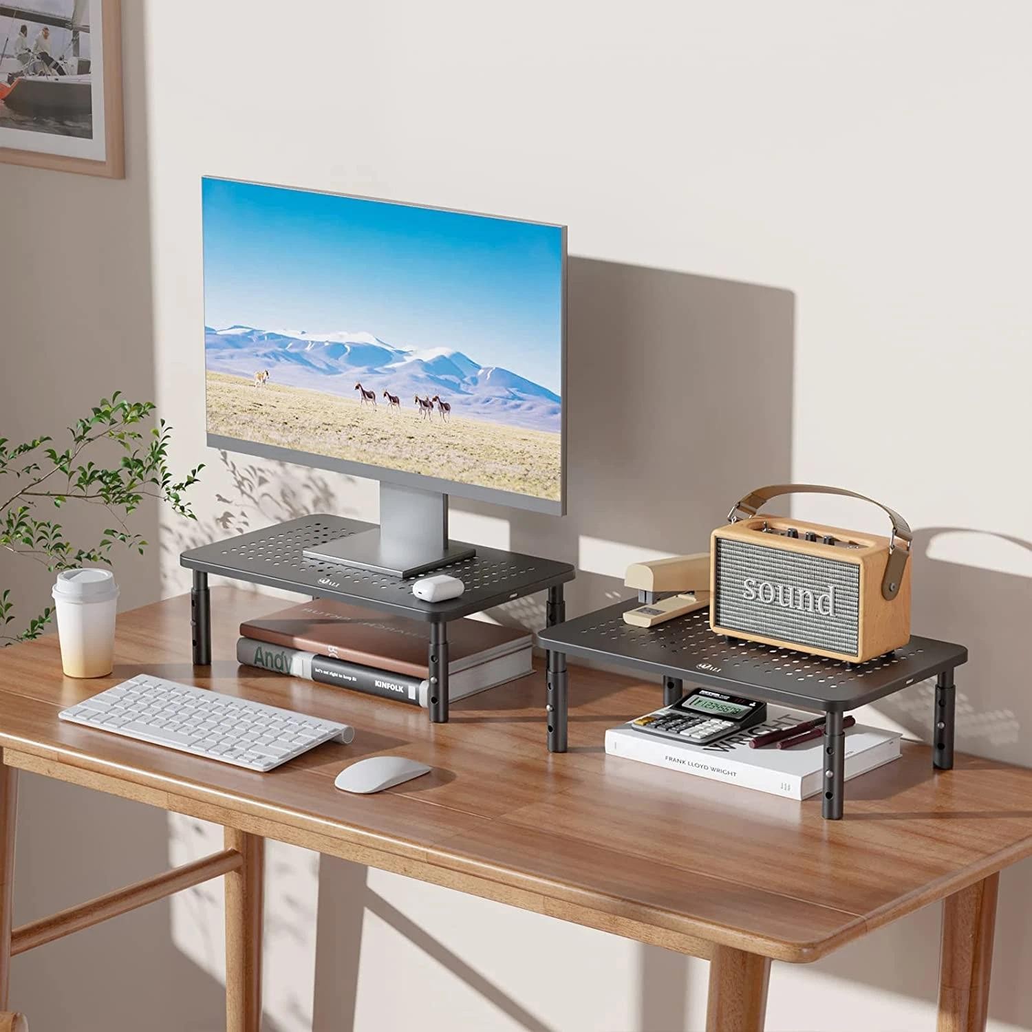 Adjustable Metal Monitor Stand Riser Laptop Printer Shelf 44lb Ventilated