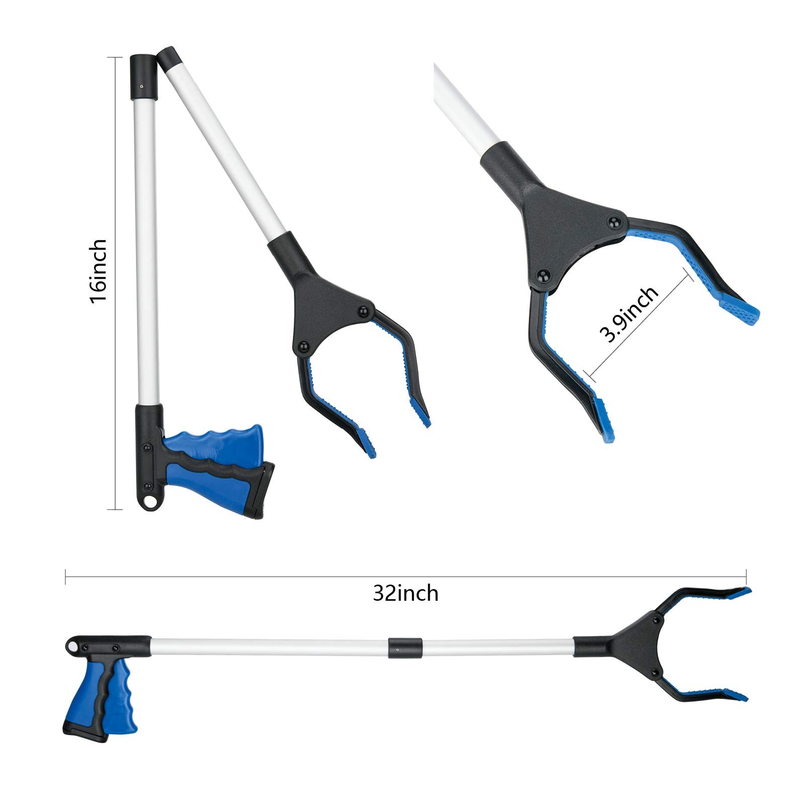 Foldable 32" Reacher Grabber Tool, Rotating Jaw, Trash Picker, Long Arm Extender