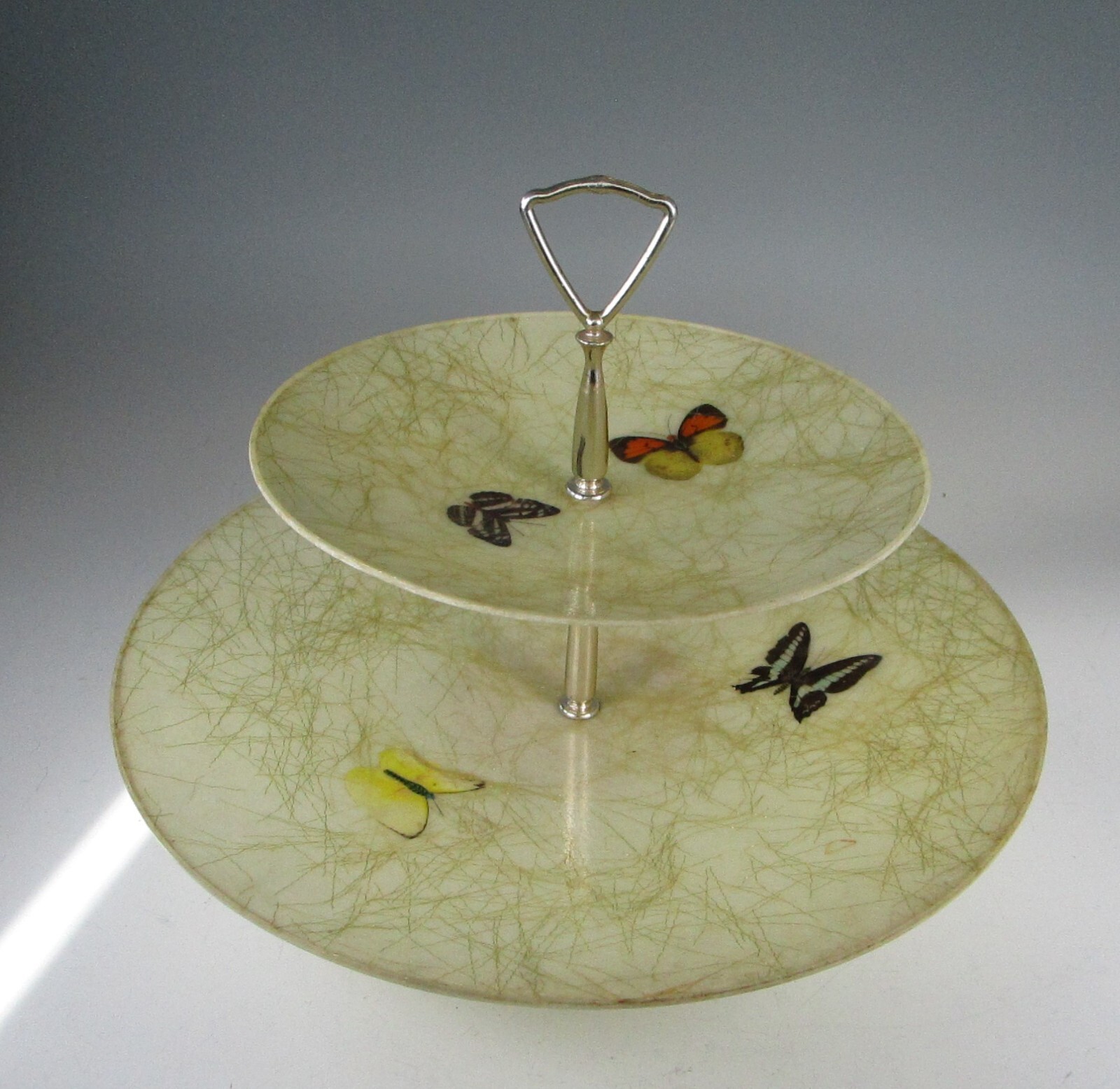 1960's Kimball Vesta MCM Butterfly Fiberglass Spaghetti Concave 2 Tier Tray 15"