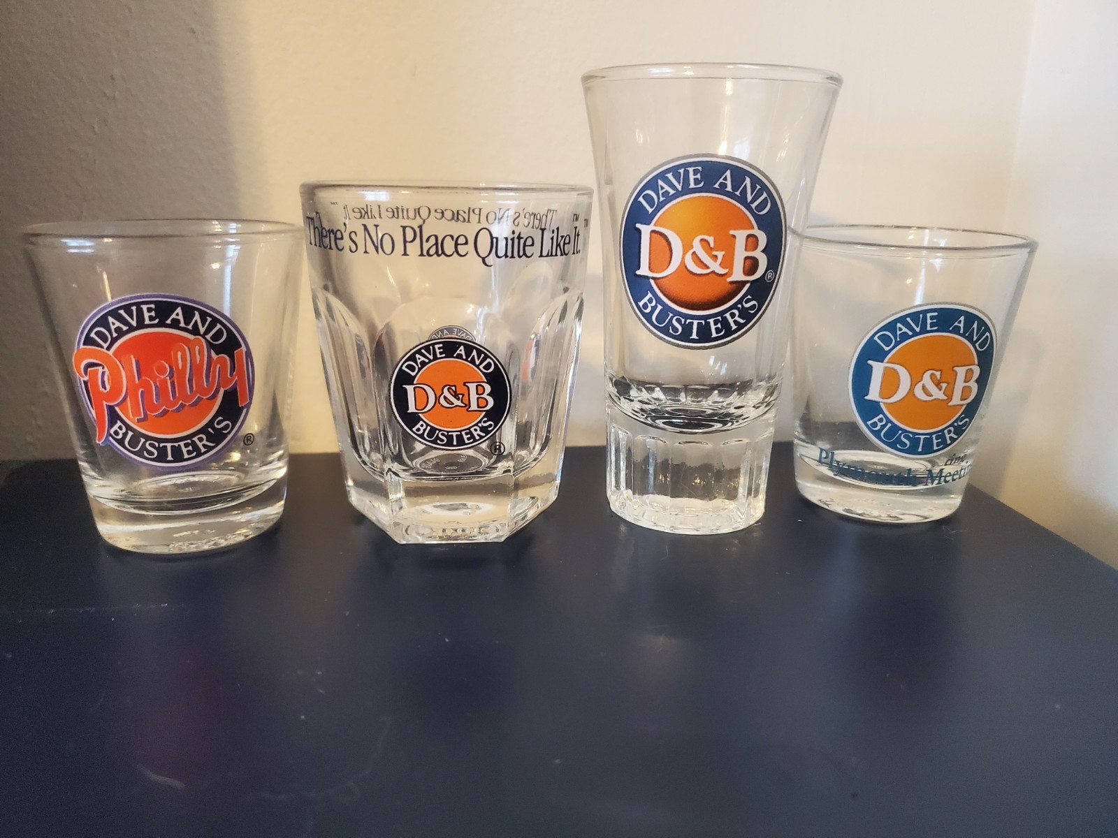 Dave & Busters Shot Glasses Lot Of 4 (Philly, Plymouth Meeting)