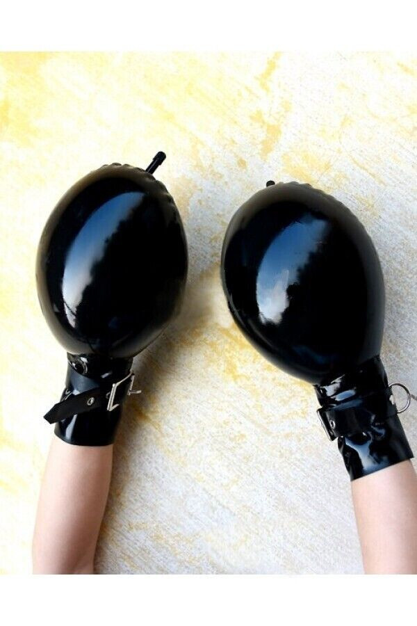 Latex Rubber Gummi Cosplay Black Gloves Masquerade Inflatable Mittens