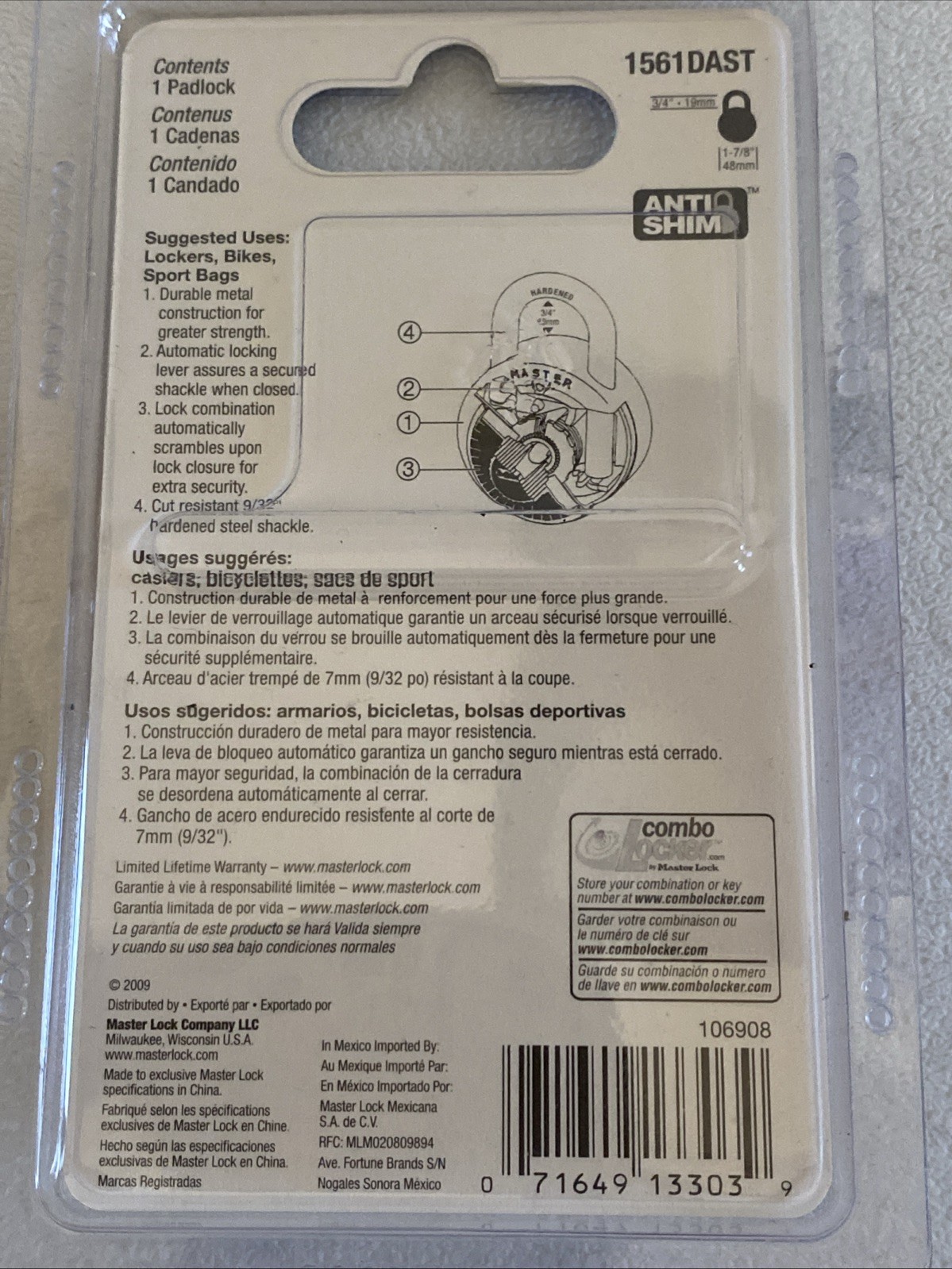 Master Lock combo Lock 1561DAST Blue
