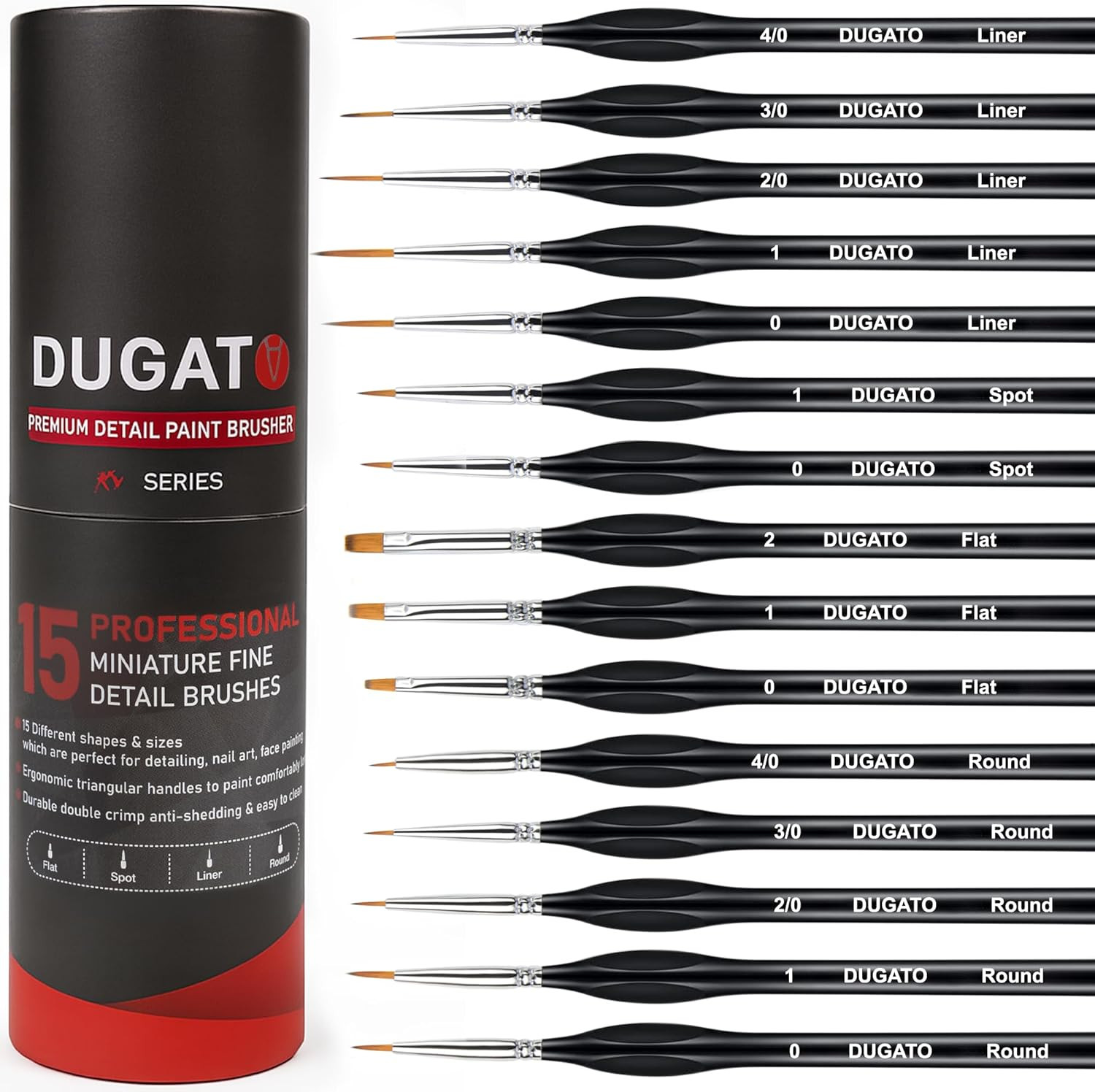 Fine Detail Paint Brush Set (15Pc) - Miniature Brushes with Ergonomic Triangular