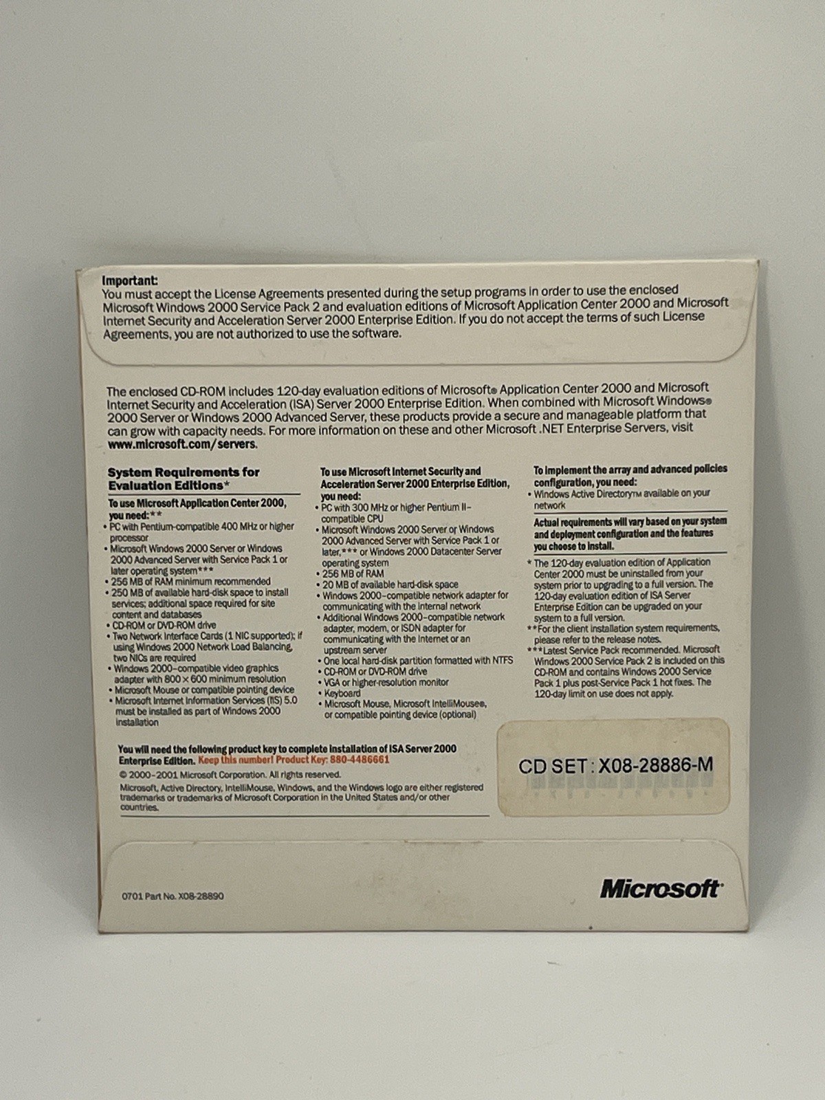 Microsoft Application Center 2000 ISA Server Enterprise Eval Kit CD