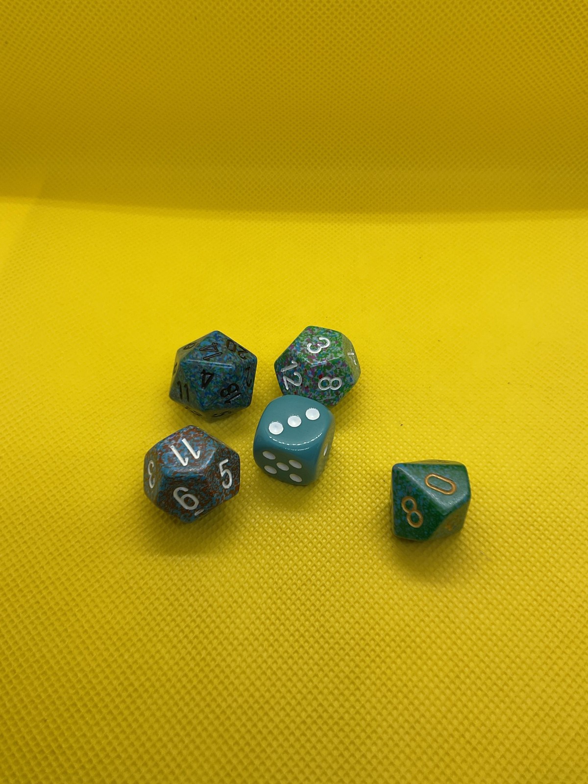Green Teal Speckled 5pc Polyhedral Dice Set 3xD20 D10 D6 RPG Tabletop Gaming