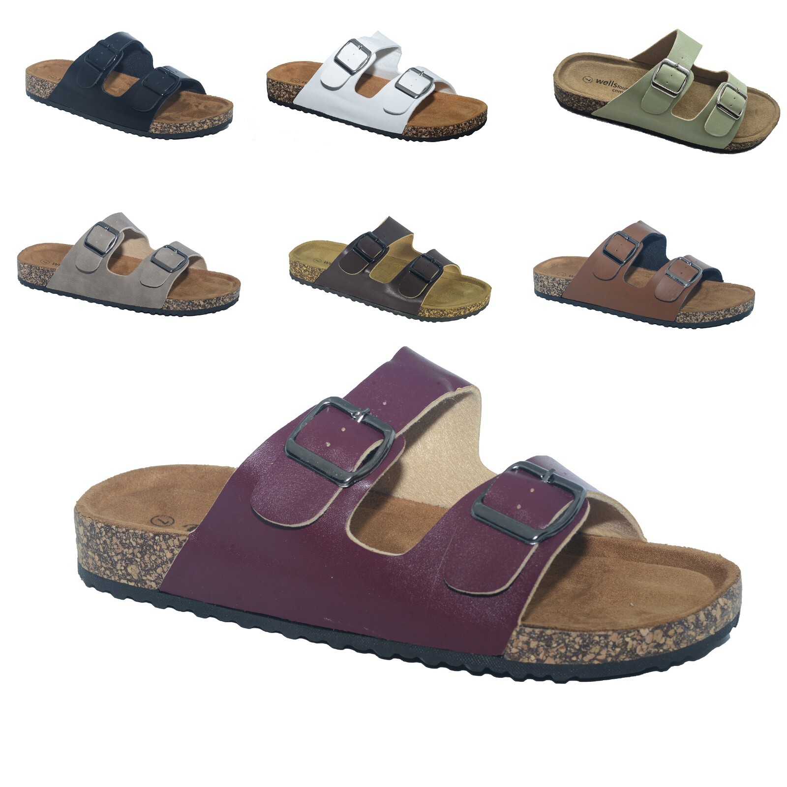 New Women Molded Footbed Double Buckle Slide Flip Flop Shoes Sandals