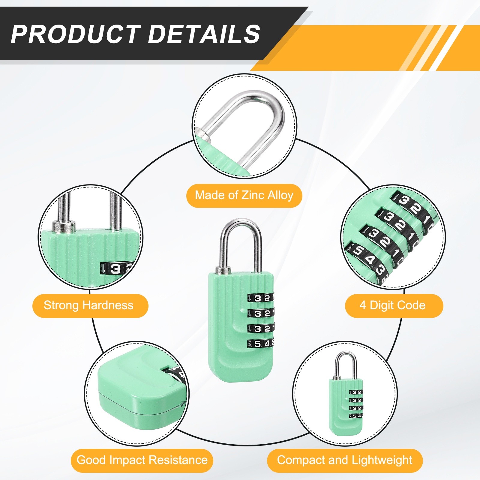 Resettable 4 Digit Combination Lock Code Padlock, Green (73 x 28mm)