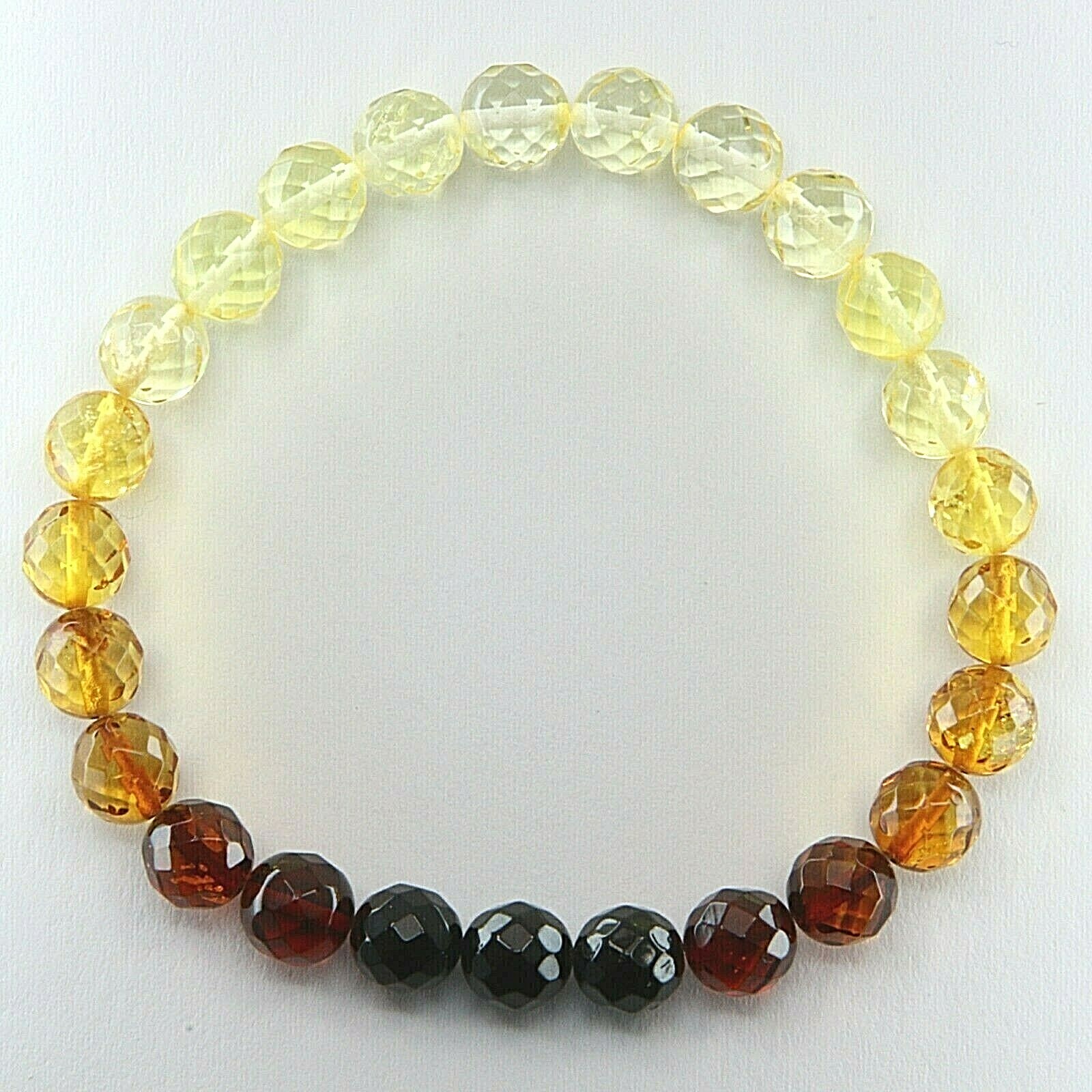 Natural Multi-Color faceted 8mm BALTIC AMBER Stretch Bracelet Lithuania #201