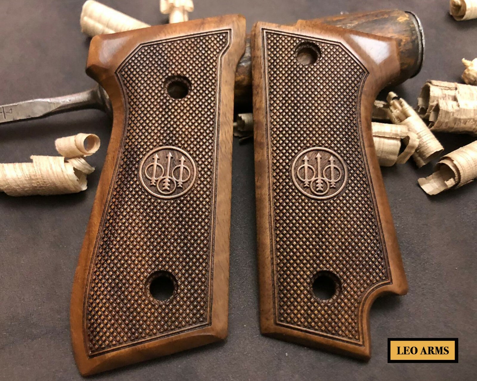 Beretta 92S Turkish Walnut Wood Grips. Checkered. Handmade.