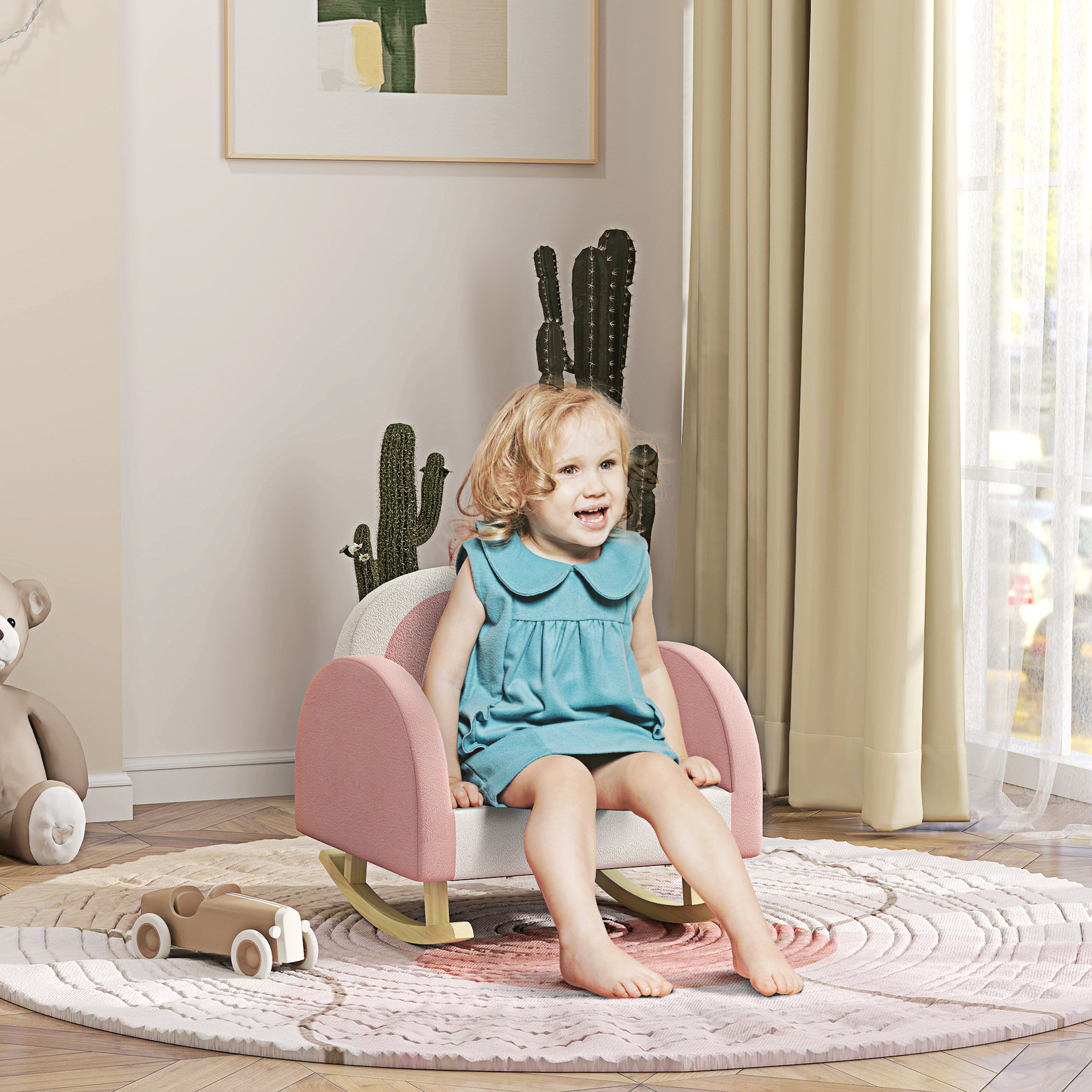 Kids Sofa, Rocking Toddler Sofa Chair, Gift for 18-36 Months, Pink