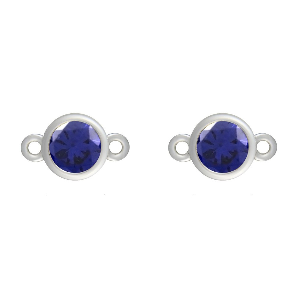 2 Sterling Silver CZ Sapphire Birthstone Connector September 6mm Jewelry Making