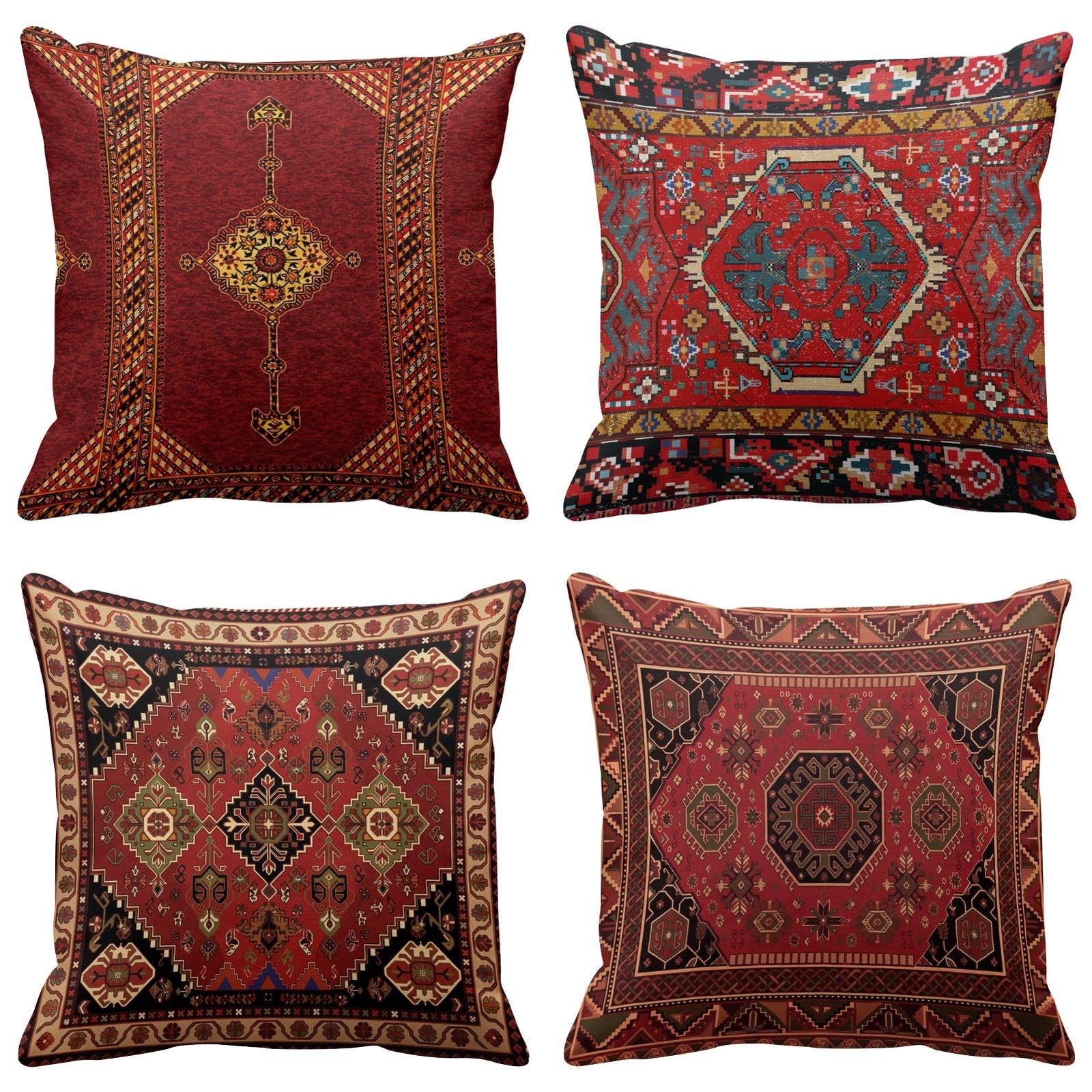 Britimes Throw Pillow Covers 18" x (Pack of 4), Colorful Red Tribal