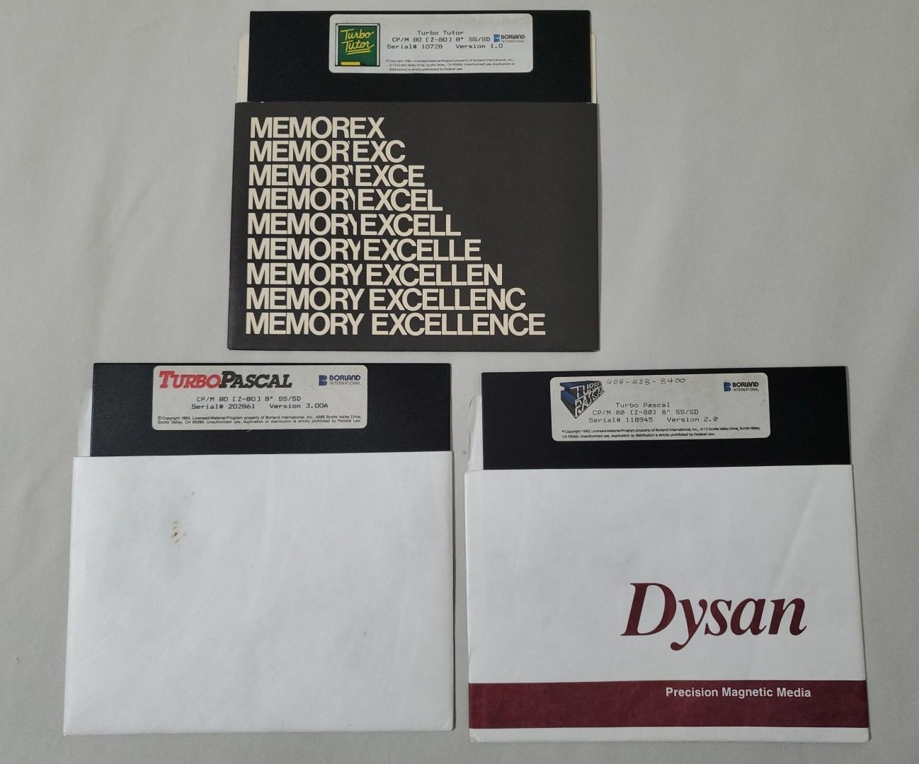 Borland Turbo Pascal 3.00 & 2.0 & Turbo Tutor 1.0 Floppy Disk 8" for CP/M 80