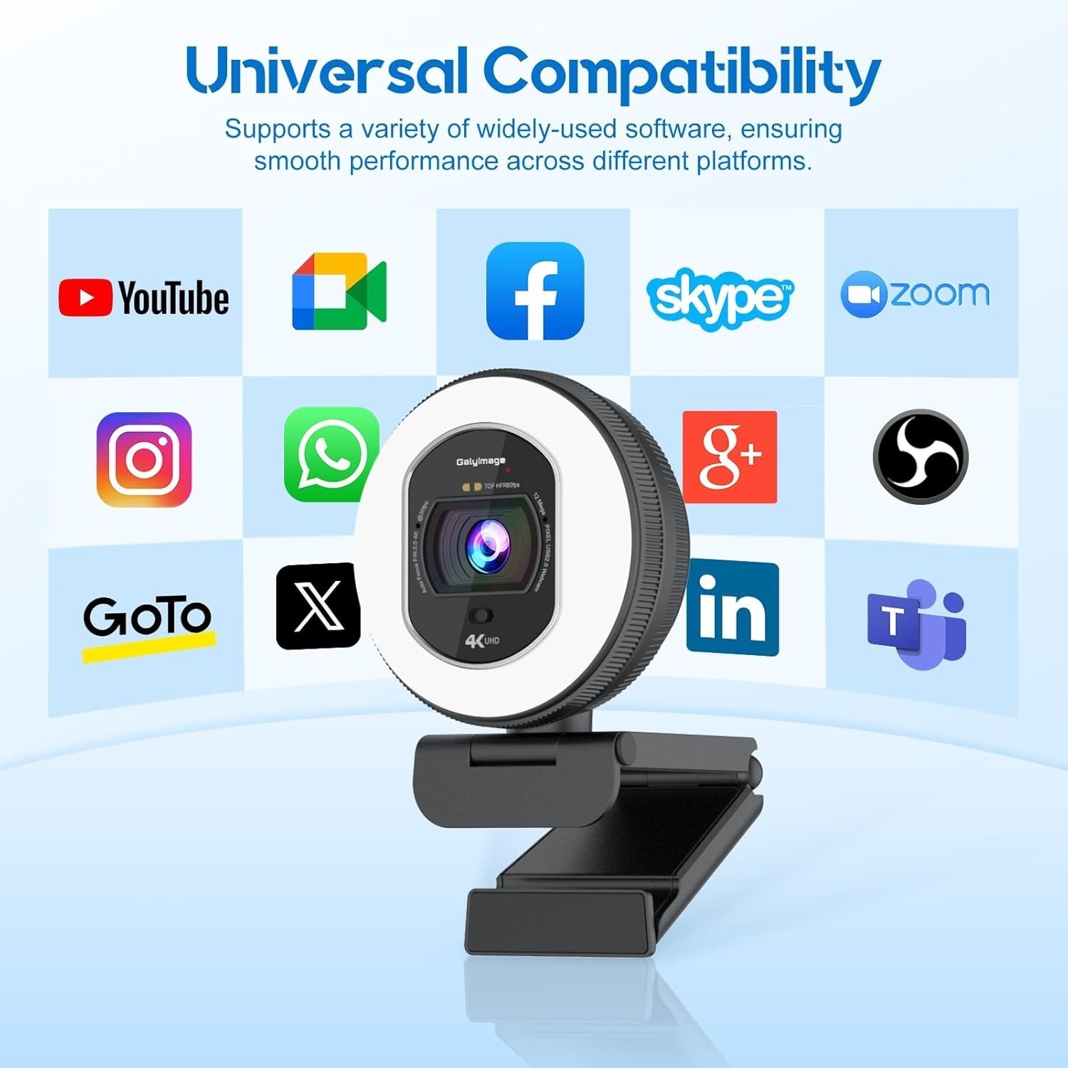 4K Webcam with Ring Light Web Cam 4K Autofocus with TOF Computer Camera 1080P