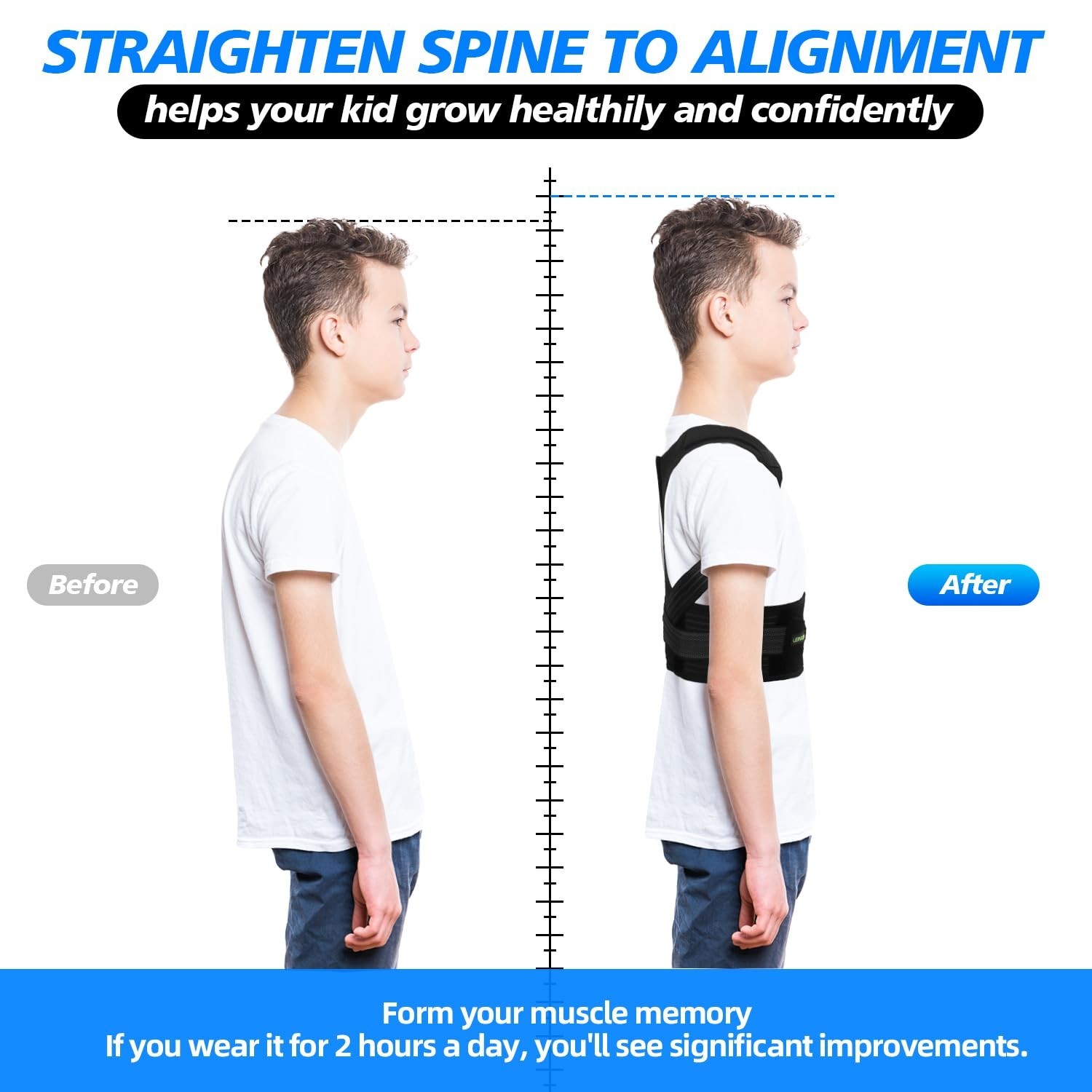Posture Corrector for Kids Teenagers, Updated Adjustable Upper Back Posture B...