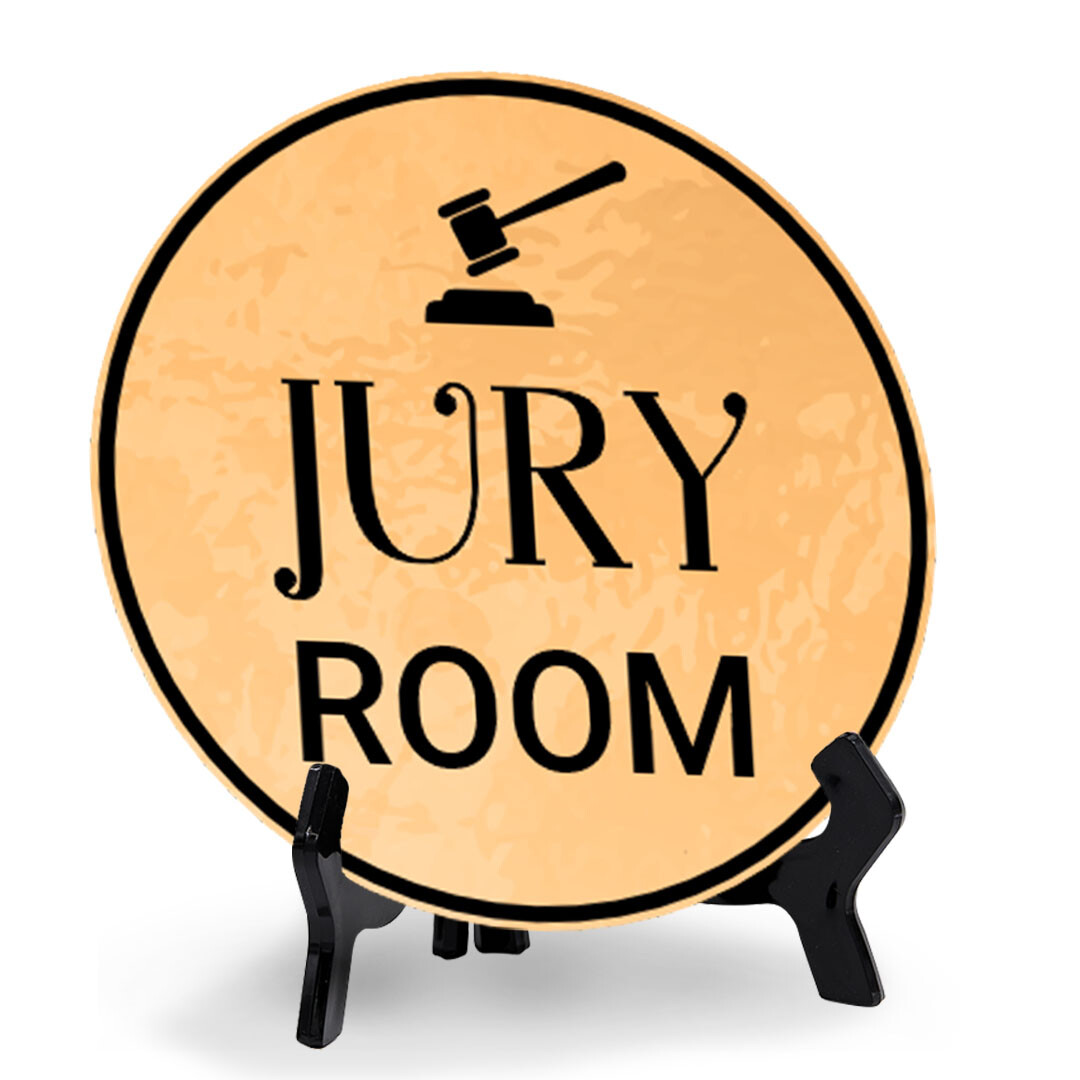 Jury Room (5 x 5“) Circle Table Sign with Acrylic Stand | Office Signage