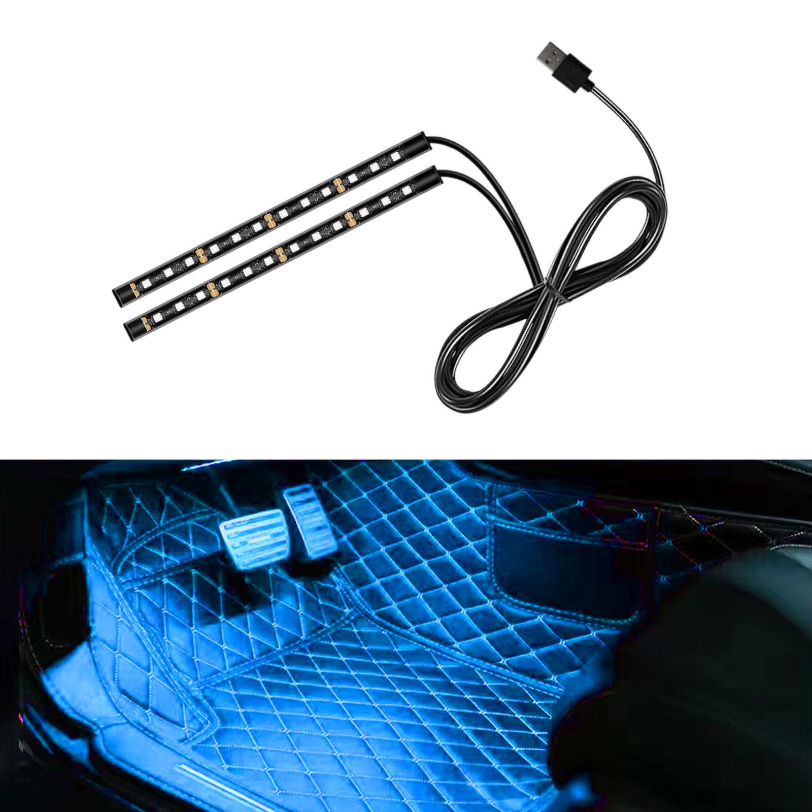 UHANBUT Car LED Strip Light, 24 RGB Neon Auto Interior USB, Ice Blue