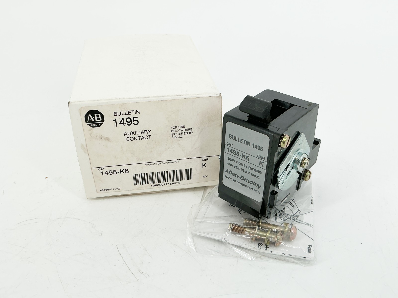 New Allen Bradley 1495-K6 Auxiliary Contact 600V Heavy Duty Rating Ser.K
