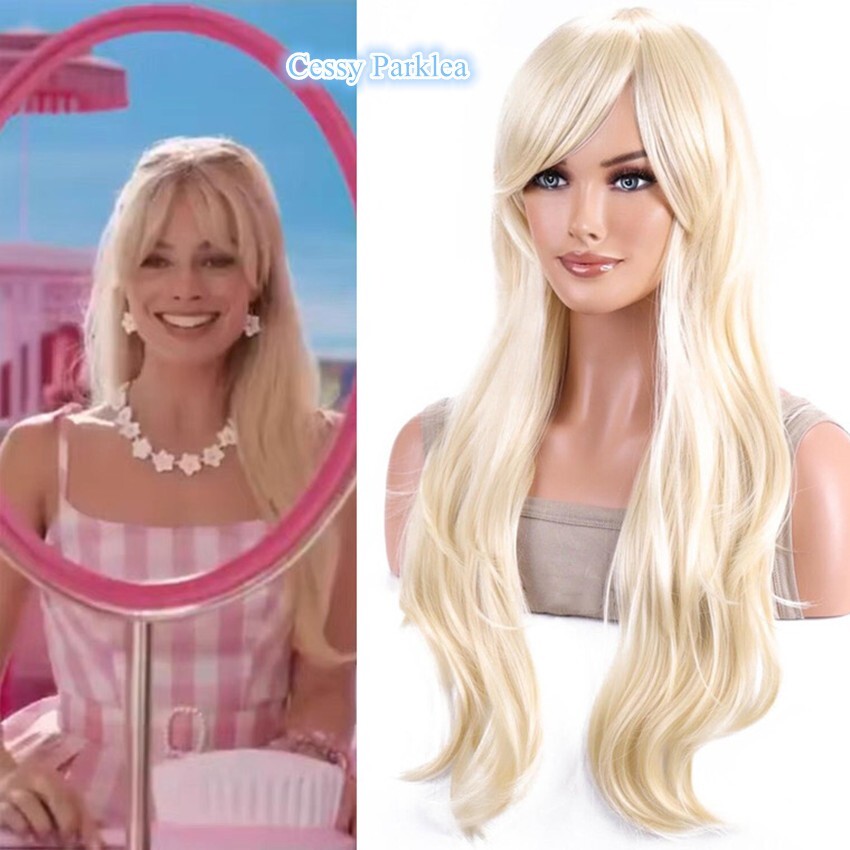 SN-A1-2 Movie Barbie Long Light Blonde Curl Costume Cosplay Party Wig