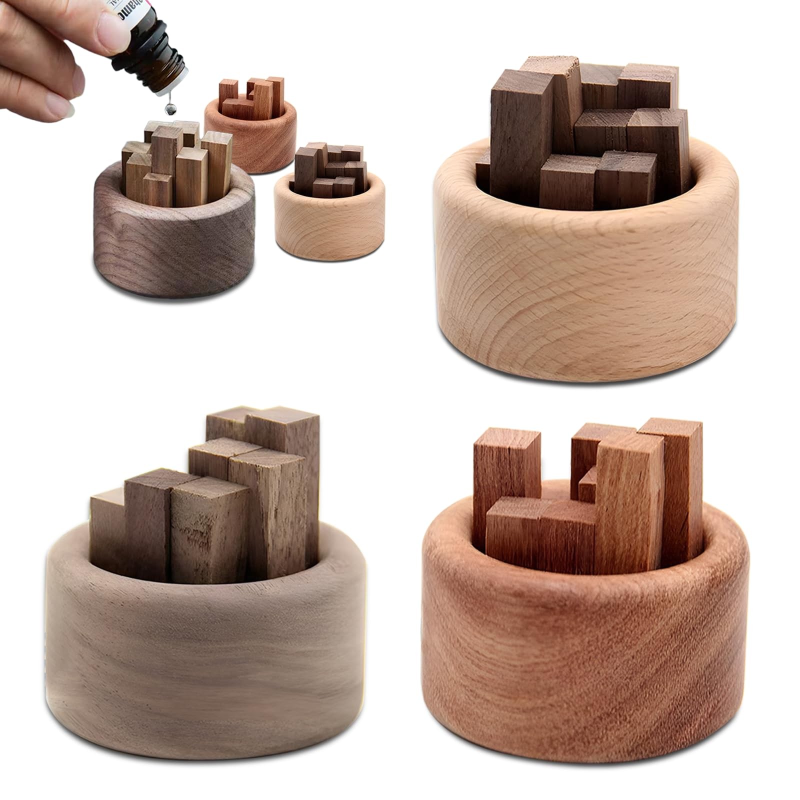 Wshxjzyay 3 Pieces Wood Diffuser for Essential Oils, Aromatherapy Brown