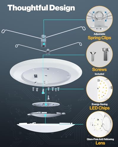 5/6” LED Disk Lights Flush Mount Ceiling Light 12 Pack 6000K Daylight Deluxe