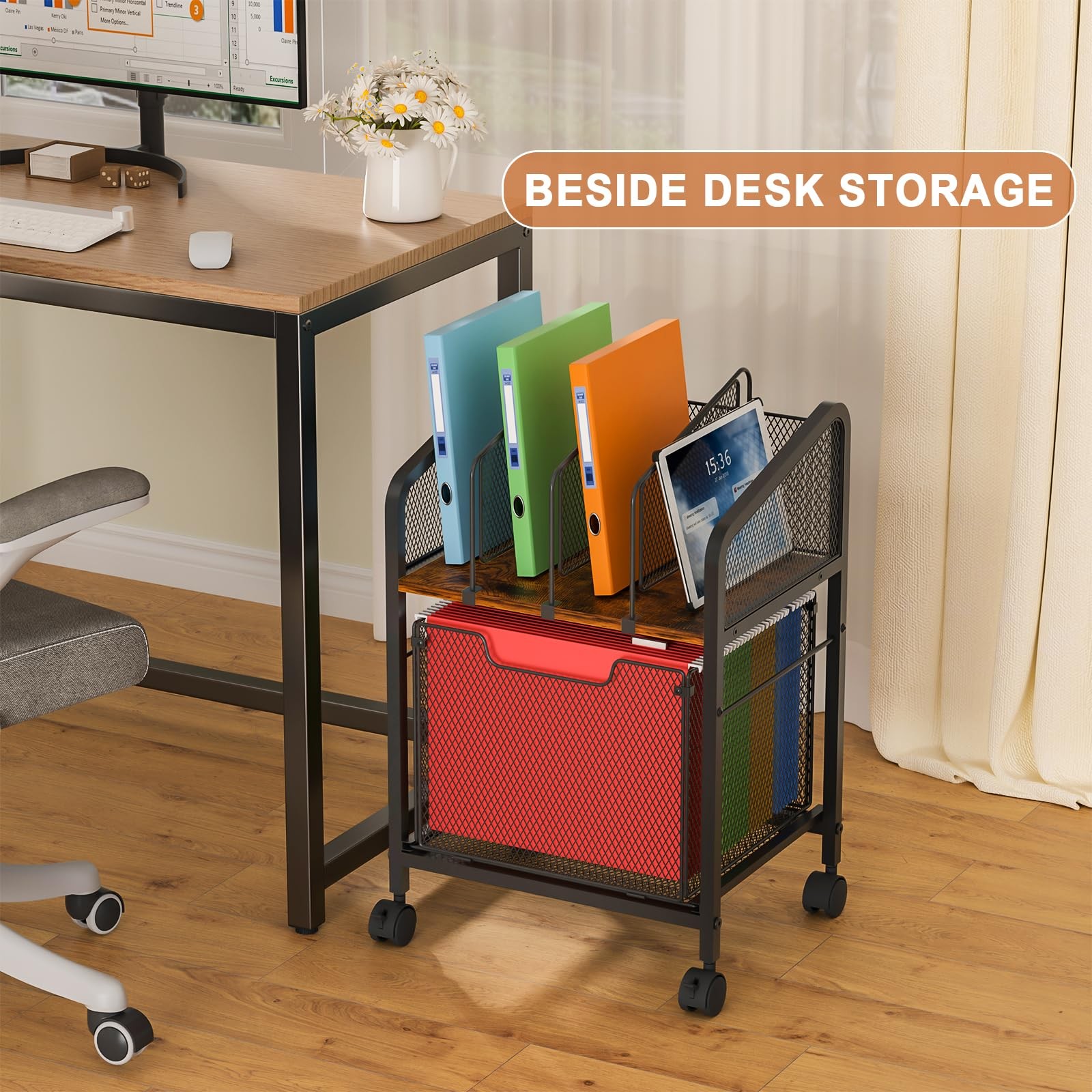 Rolling File Cabinet Adjustable Dividers Vertical Storage Drawer Lockable