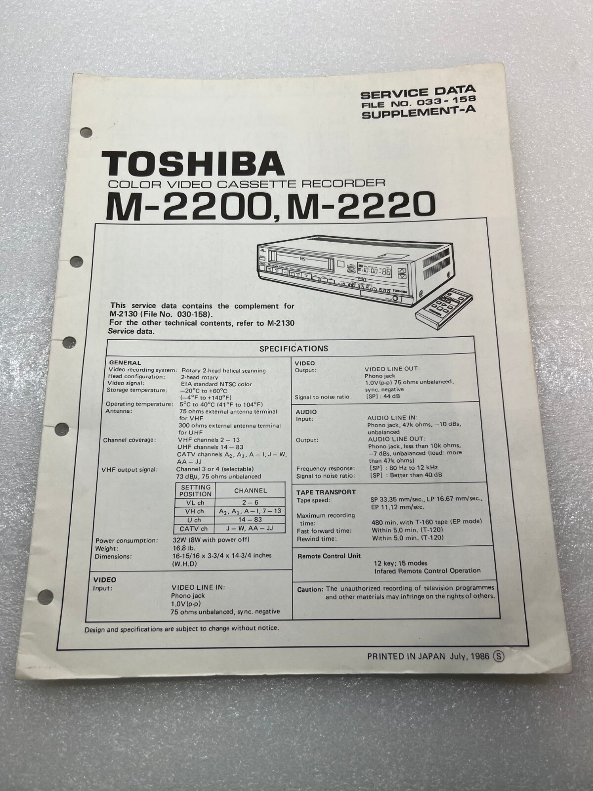 Toshiba M-2200 M-2220 Original Service Manual Free Shipping