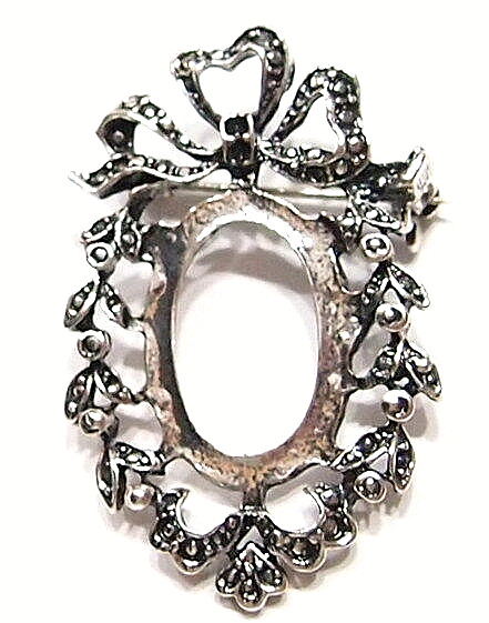 6 - 25x18mm Antique Silver Deco Heart Wreath Brooch Pendant Combo Setting 42x33m
