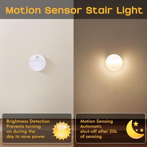 Motion Sensor Stair Light for Indoor, Battery Operated Closet Lights, 3 Pack