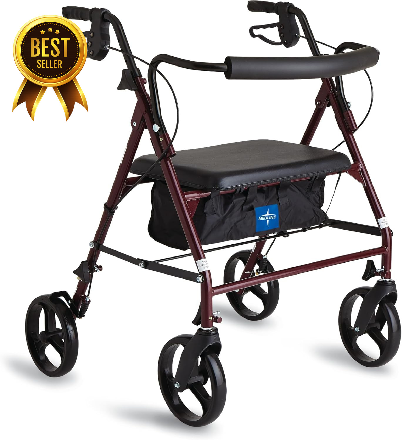 Heavy Duty Bariatric Rollator Walker Large Steel Frame 500 lb Capacity Adjustabl