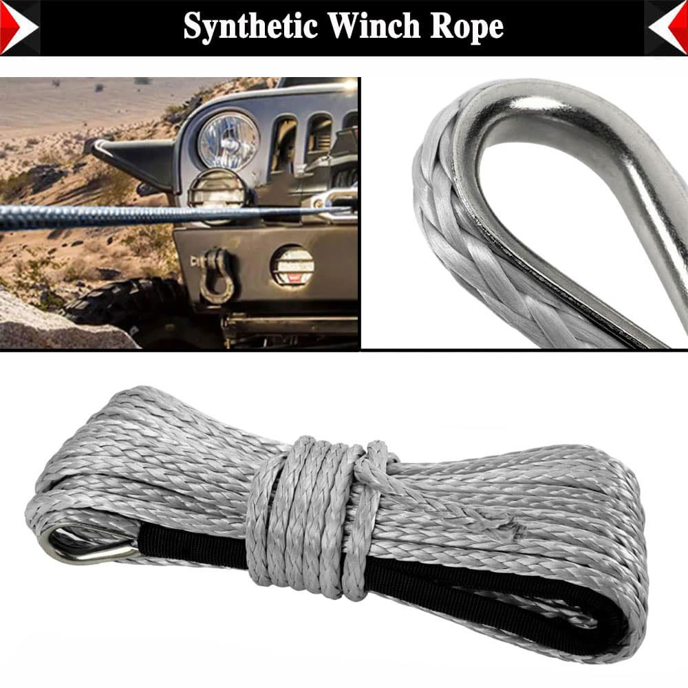 Synthetic Winch Rope Line Gray Recovery Cable 10000LBS 4WD SUV Pickup 1/4''x50'