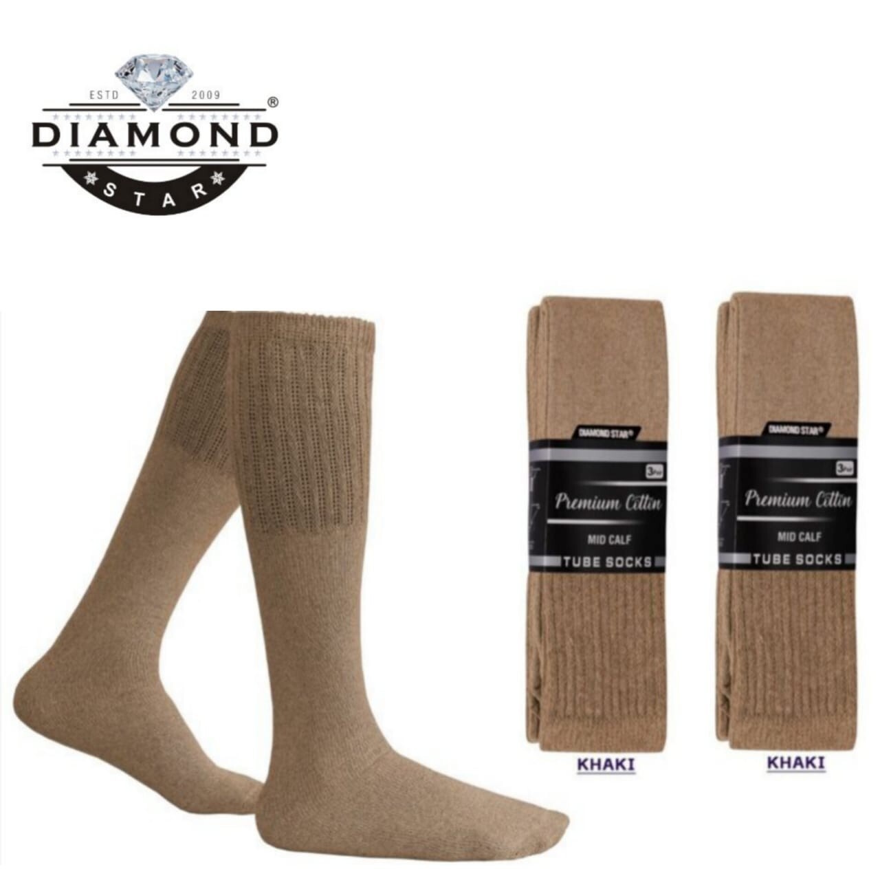 12 Pairs Men's Khaki Cotton Athletic Sports Tube Socks 30" Size Big & Tall 13-16