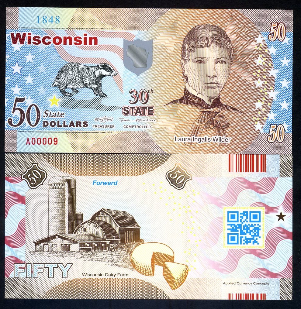 USA States, Wisconsin, $50, Polymer, ND (2017), Laura Wilder F