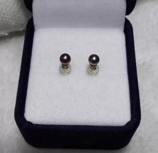 natural mini akoya round AAA black Tahitian pearl earrings 14k Yellow Gold 4-5mm