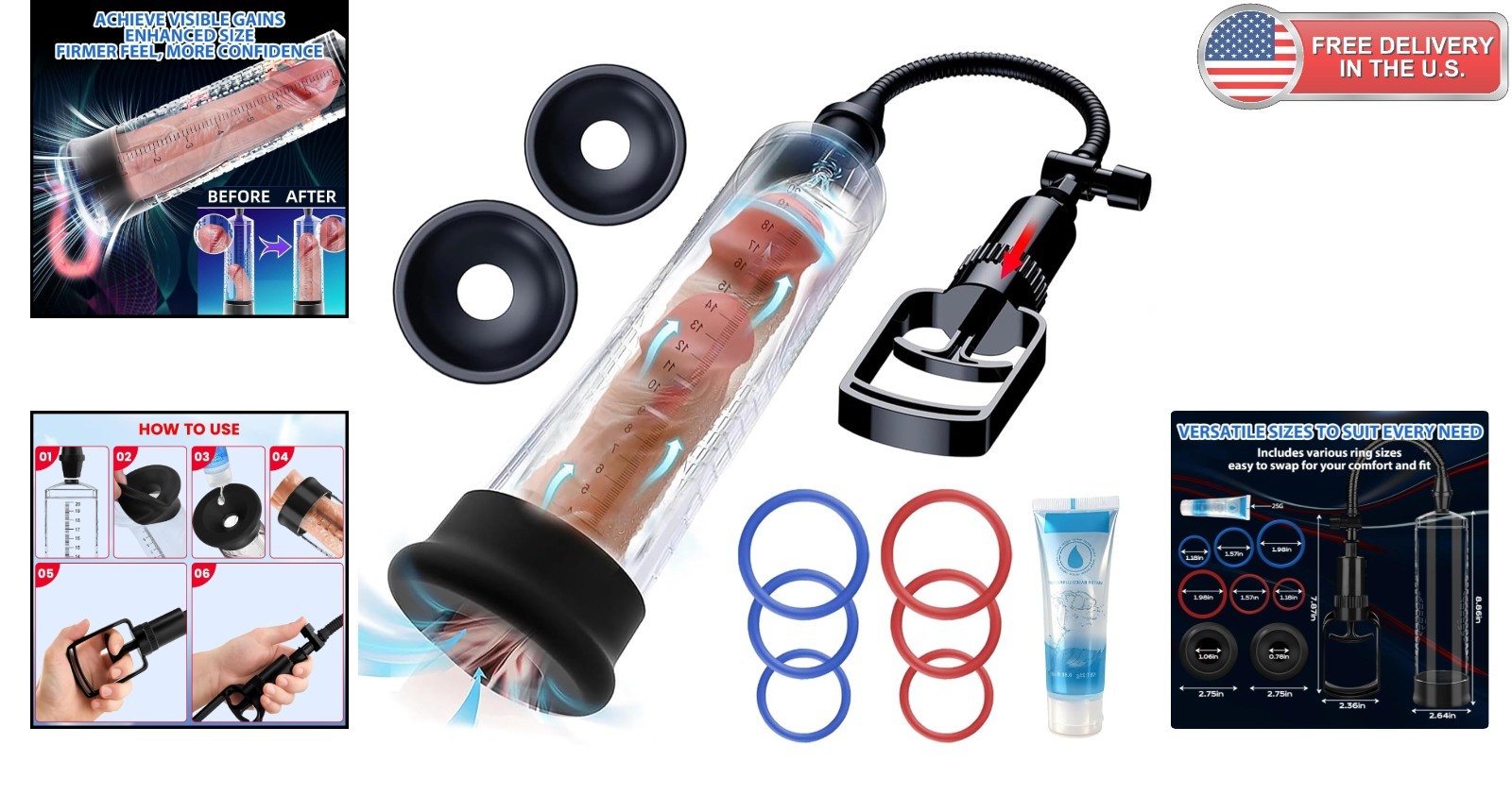 Transparent Vacuum Enlarger for Bigger Erections - Includes Lubricant & Sleeves
