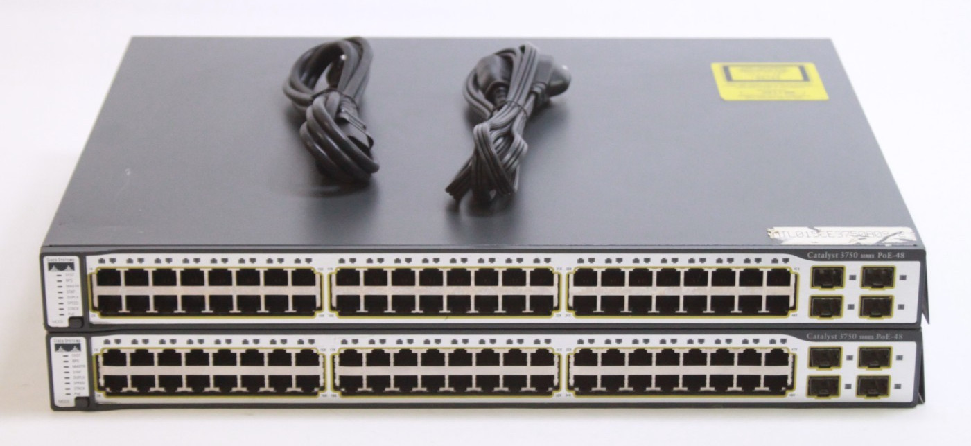 Lot of 2 Cisco Catalyst 3750 WS-C3750-48PS-S 48-Port PoE Ethernet Switches ASIS